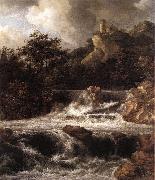 RUISDAEL, Jacob Isaackszon van, Waterfall with Castle Built on the Rock af